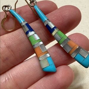 Sterling silver 925 Multicolor Inlay Teardrop Dangle Earrings